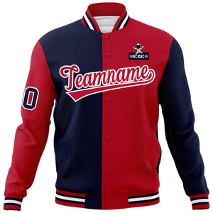 Custom Navy Red Two Tone Split Fashion Varsity Letterman Jacket with Raglan Sleeves