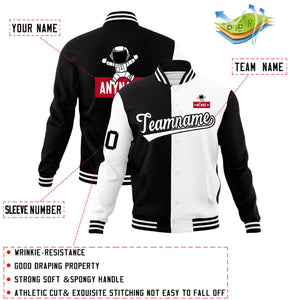 Custom Black White Two Tone Split Fashion Varsity Letterman Jacket with Raglan Sleeves