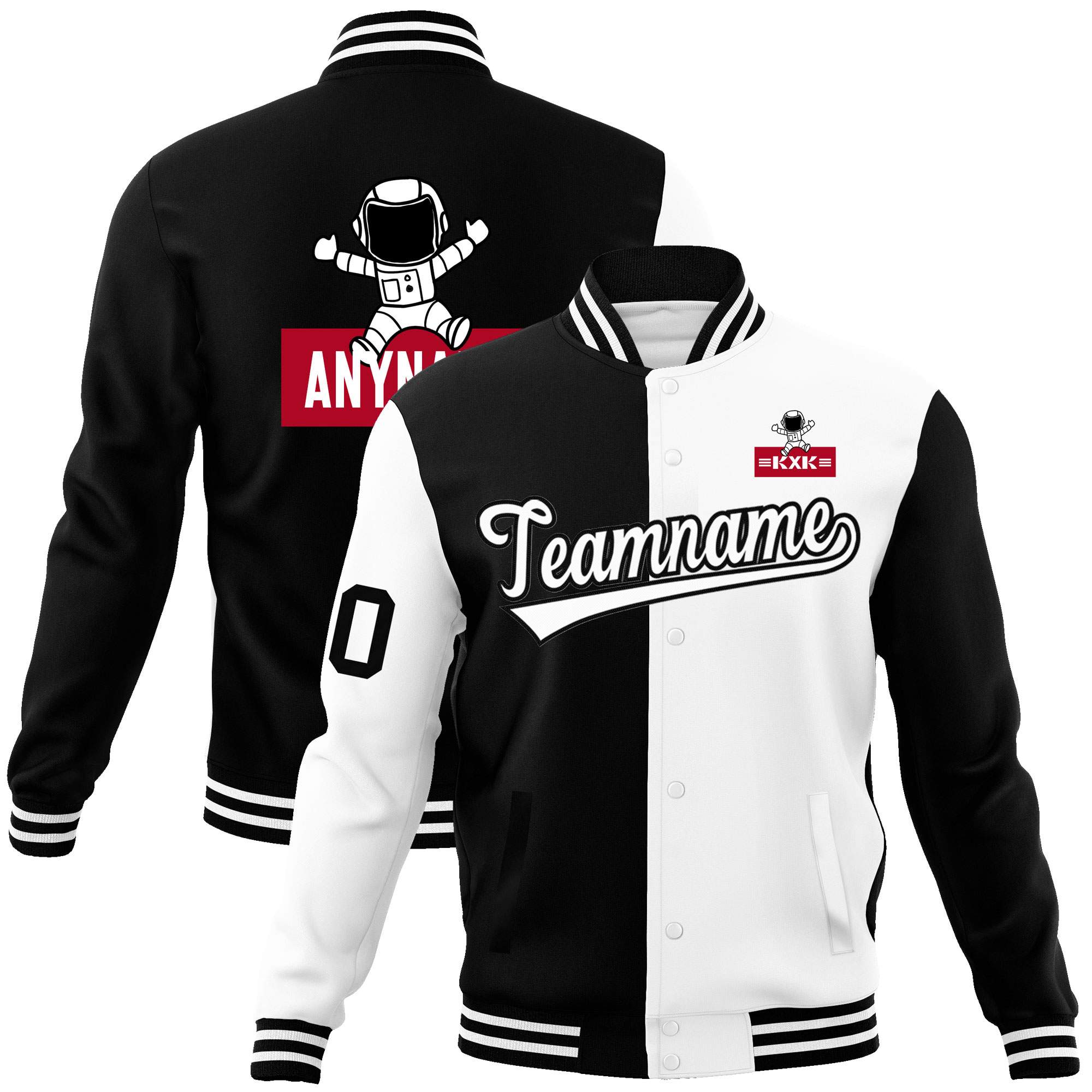 Custom Black White Two Tone Split Fashion Varsity Letterman Jacket with Raglan Sleeves