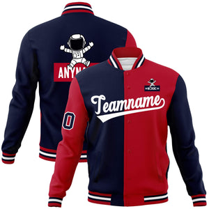 Custom Navy Red Two Tone Split Fashion Varsity Letterman Jacket with Raglan Sleeves