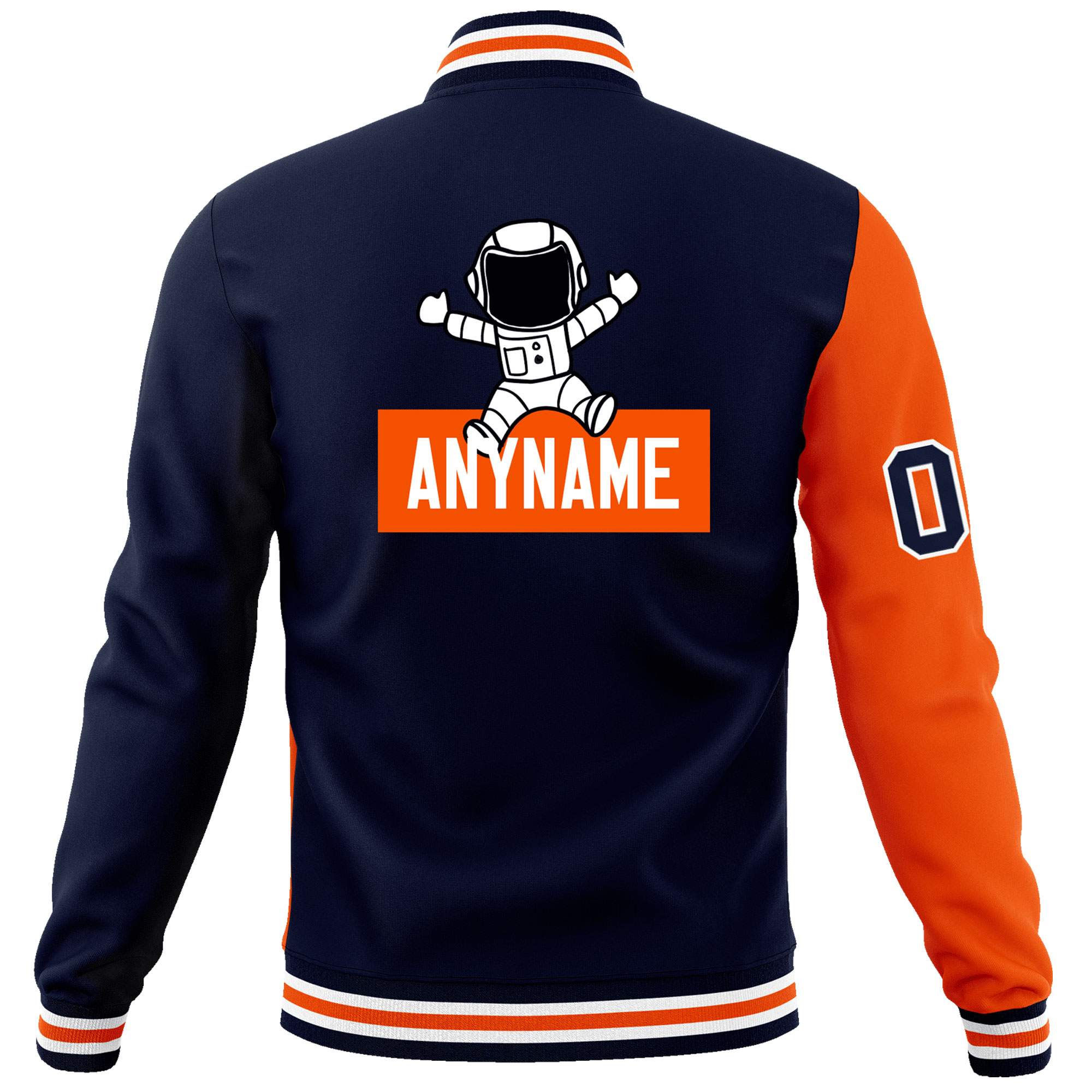 Custom Navy Orange Two Tone Split Fashion Varsity Letterman Jacket with Raglan Sleeves