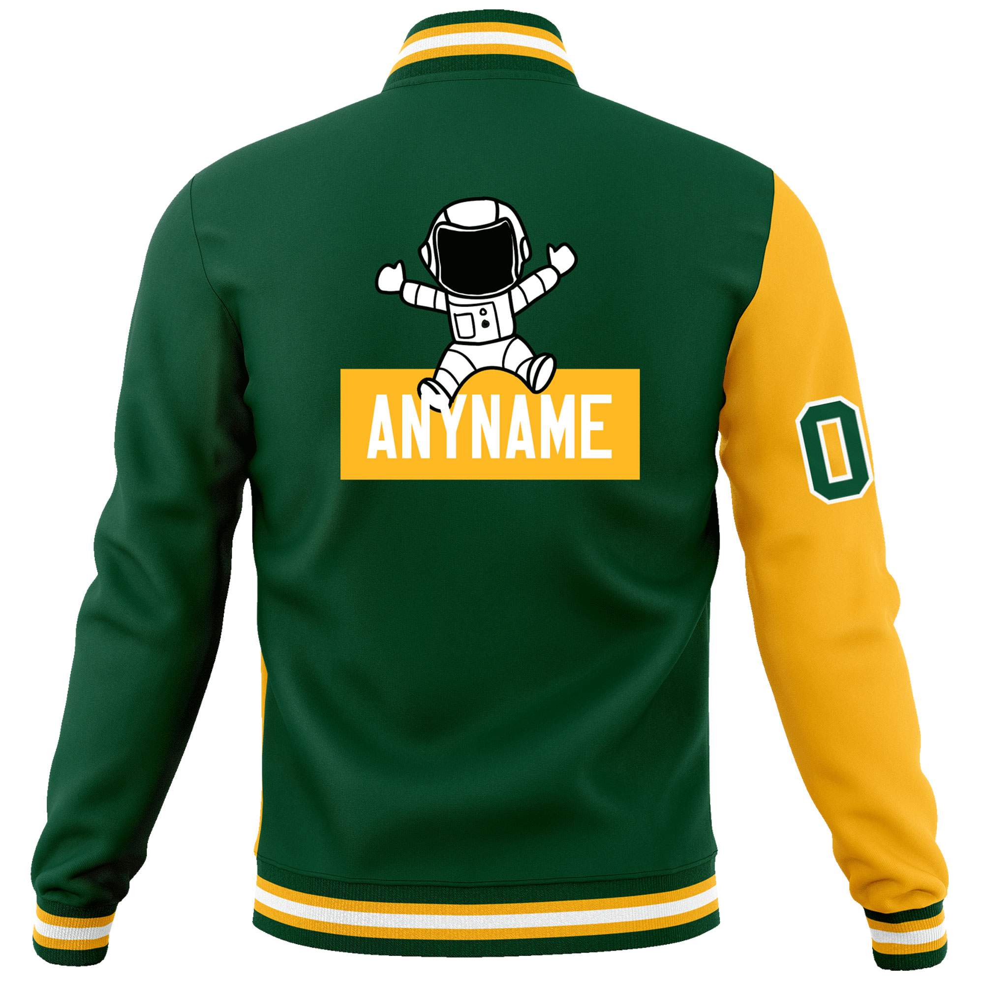 Custom Green Gold Two Tone Split Fashion Varsity Letterman Jacket with Raglan Sleeves