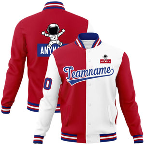 Custom Red White Two Tone Split Fashion Varsity Letterman Jacket with Raglan Sleeves