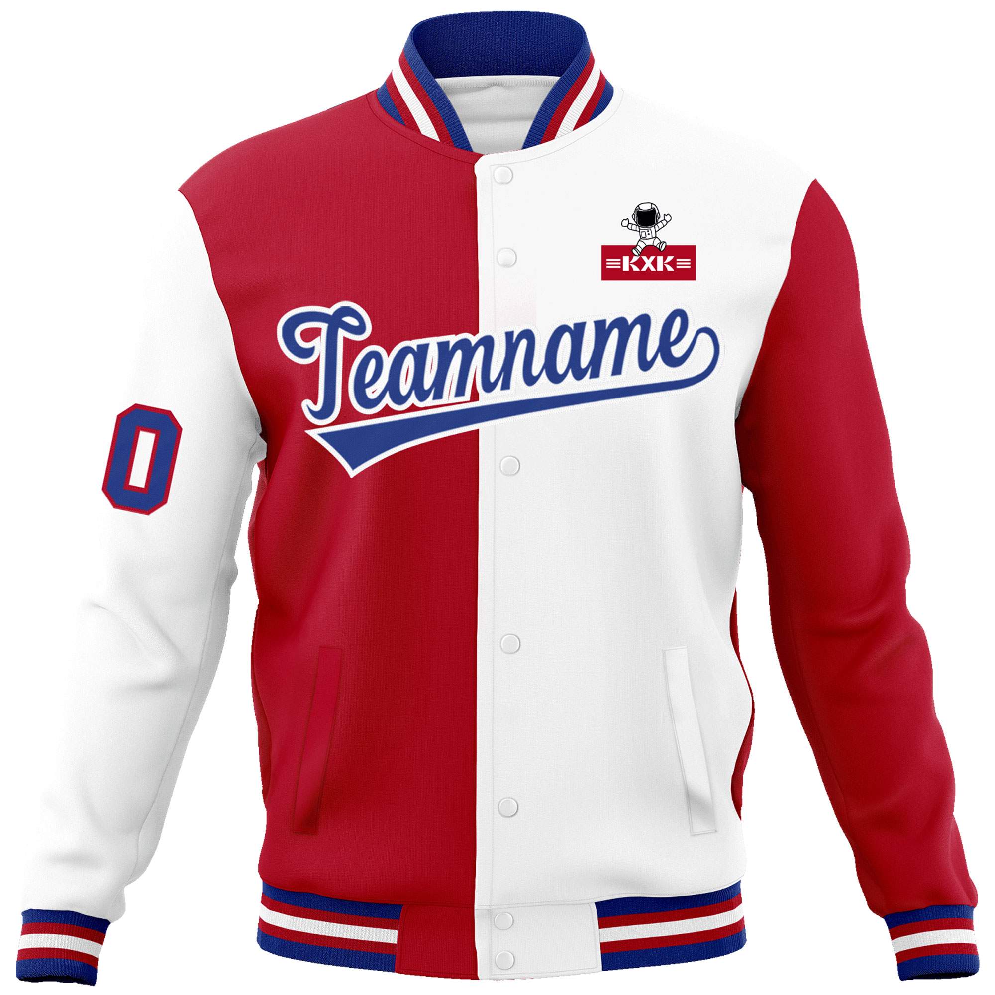 Custom Red White Two Tone Split Fashion Varsity Letterman Jacket with Raglan Sleeves