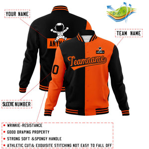 Custom Black Orange Two Tone Split Fashion Varsity Letterman Jacket with Raglan Sleeves