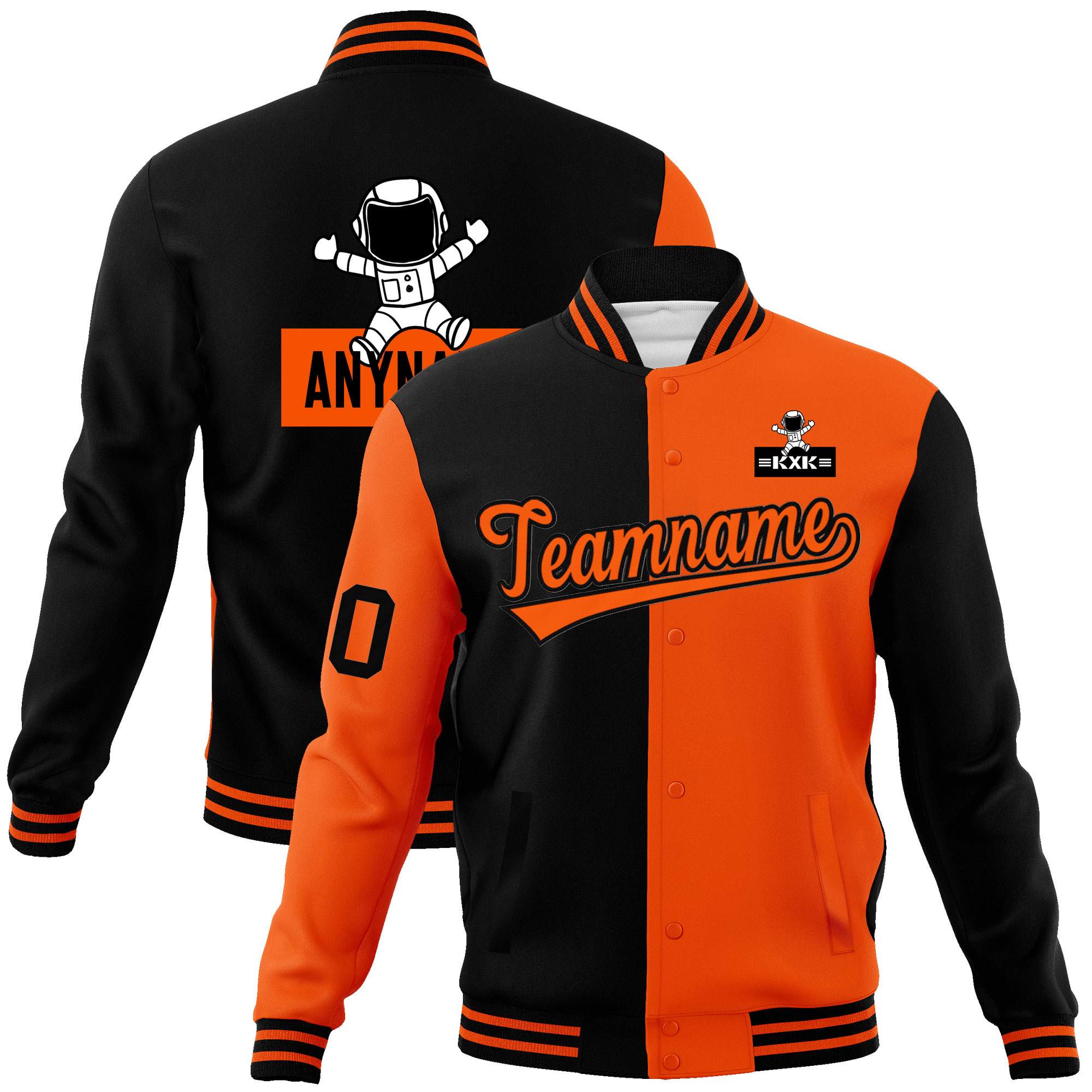 Custom Black Orange Two Tone Split Fashion Varsity Letterman Jacket with Raglan Sleeves