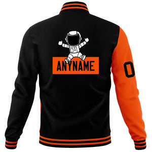 Custom Black Orange Two Tone Split Fashion Varsity Letterman Jacket with Raglan Sleeves