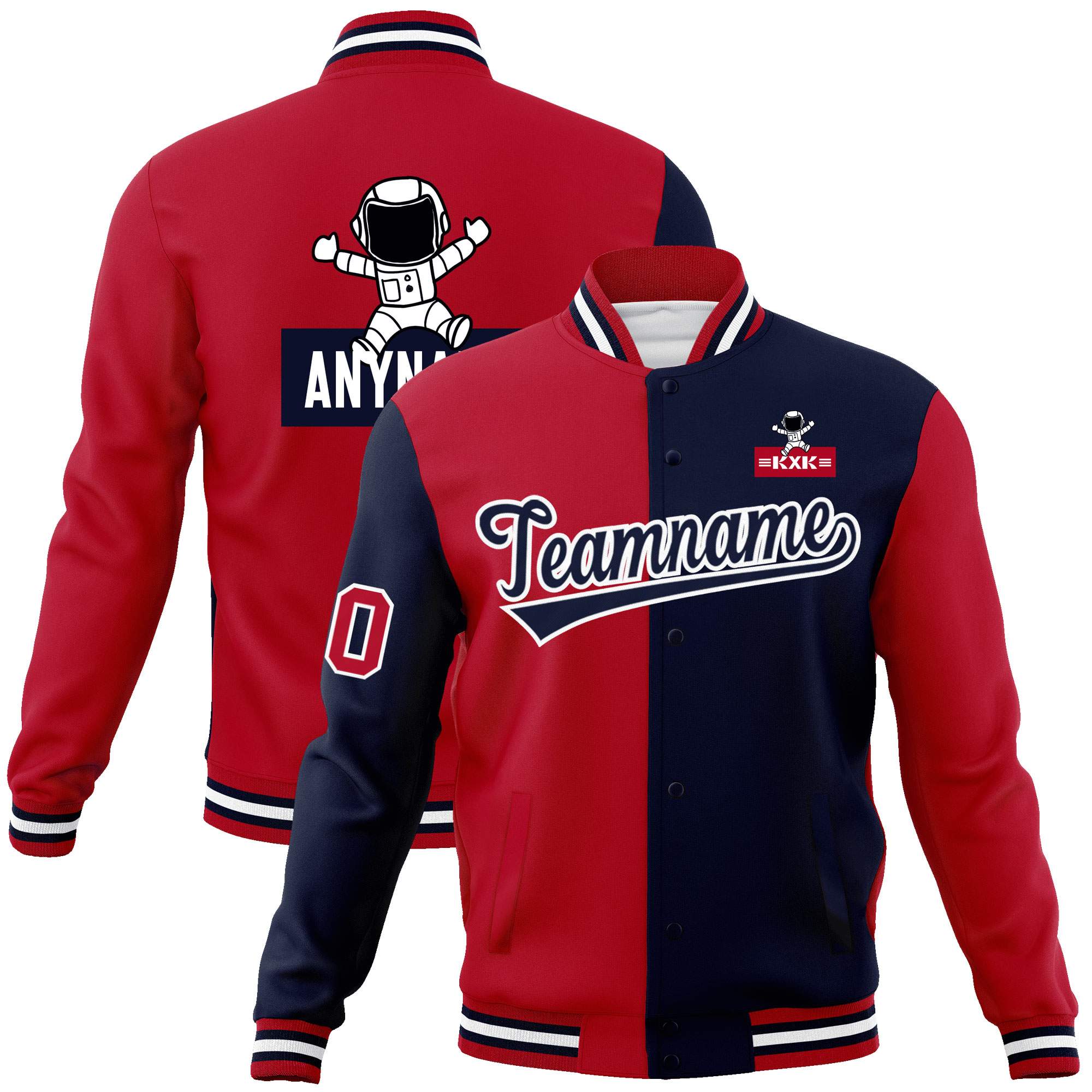 Custom Red Navy Two Tone Split Fashion Varsity Letterman Jacket with Raglan Sleeves