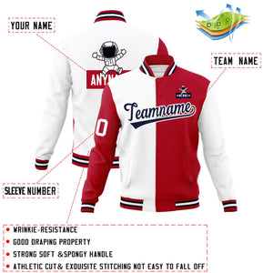 Custom White Red Two Tone Split Fashion Varsity Letterman Jacket with Raglan Sleeves