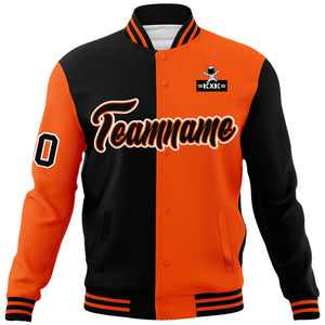 Custom Black Orange Two Tone Split Fashion Varsity Letterman Jacket with Raglan Sleeves