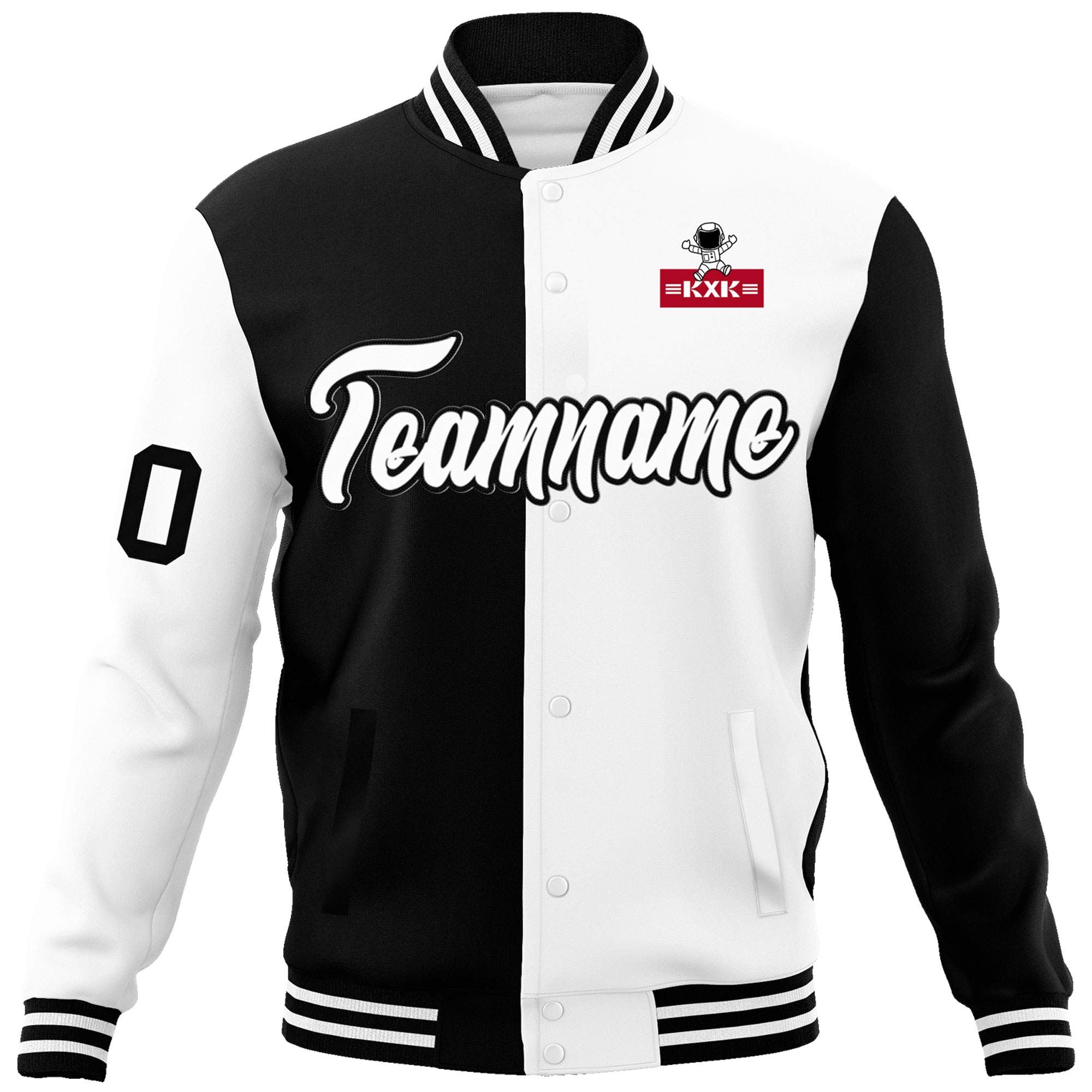 Custom Black White Two Tone Split Fashion Varsity Letterman Jacket with Raglan Sleeves