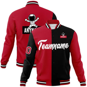 Custom Red Black Two Tone Split Fashion Varsity Letterman Jacket with Raglan Sleeves