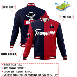 Custom Navy Red Two Tone Split Fashion Varsity Letterman Jacket with Raglan Sleeves