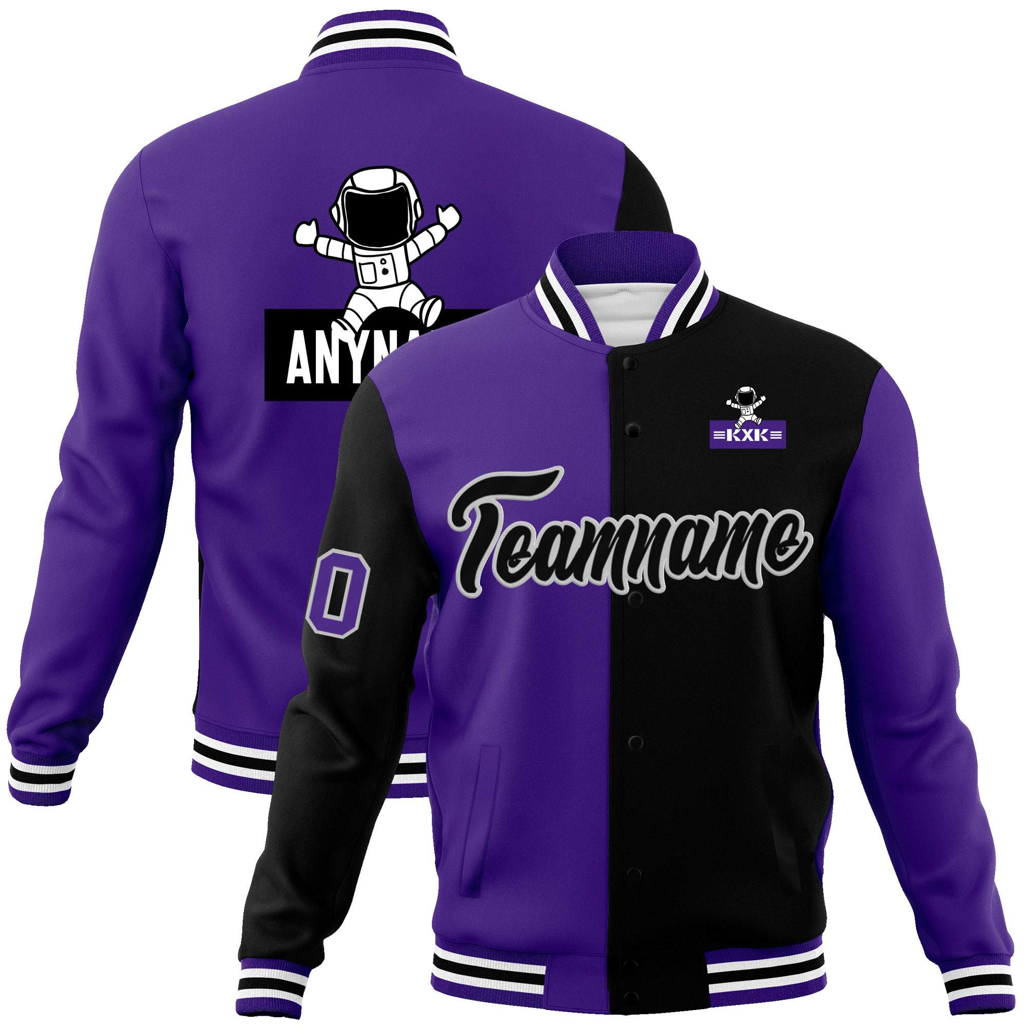 Custom Purple Black Two Tone Split Fashion Varsity Letterman Jacket with Raglan Sleeves