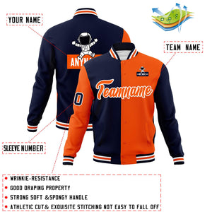 Custom Navy Orange Two Tone Split Fashion Varsity Letterman Jacket with Raglan Sleeves