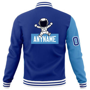 Custom Royal Light Blue Two Tone Split Fashion Varsity Letterman Jacket with Raglan Sleeves