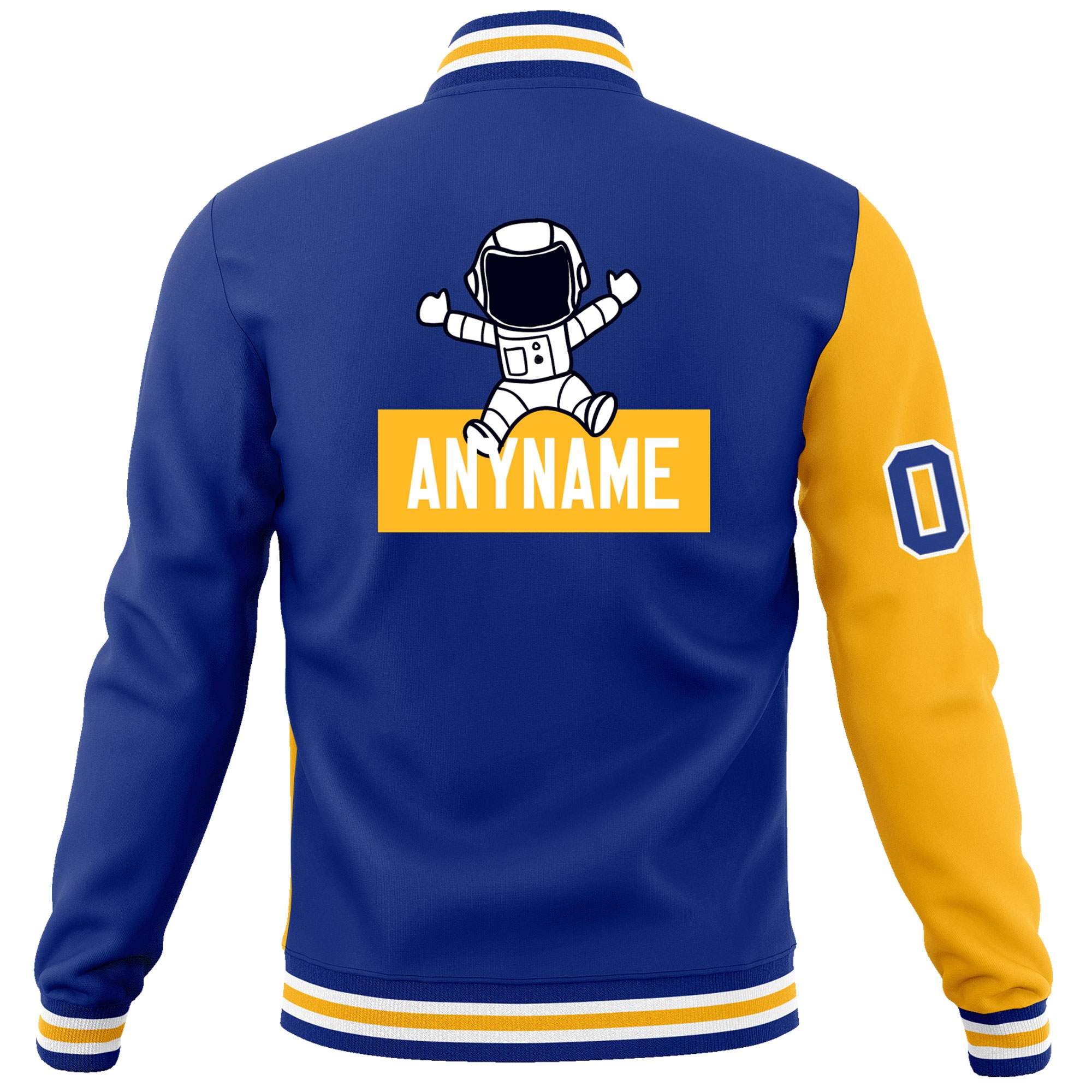 Custom Royal Gold Two Tone Split Fashion Varsity Letterman Jacket with Raglan Sleeves