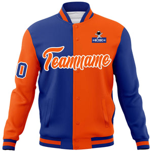 Custom Royal Orange Two Tone Split Fashion Varsity Letterman Jacket with Raglan Sleeves