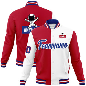 Custom Red White Two Tone Split Fashion Varsity Letterman Jacket with Raglan Sleeves