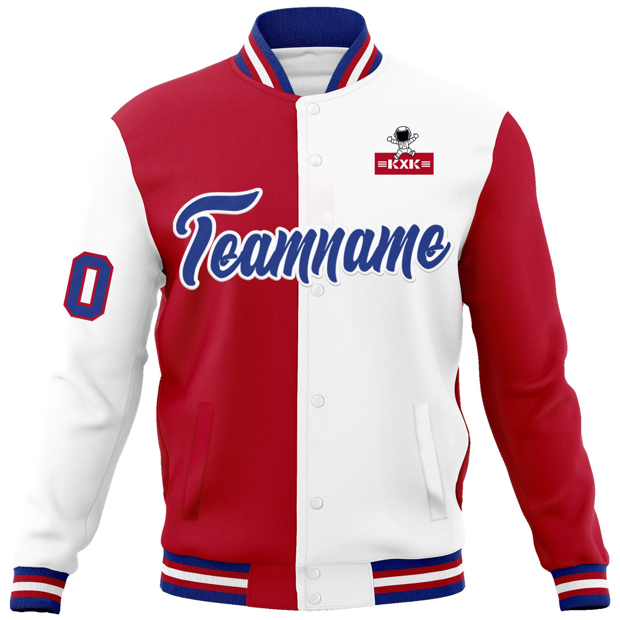 Custom Red White Two Tone Split Fashion Varsity Letterman Jacket with Raglan Sleeves