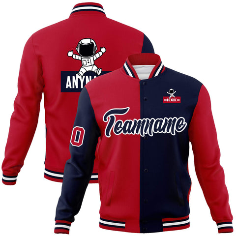 Custom Red Navy Two Tone Split Fashion Varsity Letterman Jacket with Raglan Sleeves