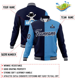 Custom Navy Light Blue Two Tone Split Fashion Varsity Letterman Jacket with Raglan Sleeves