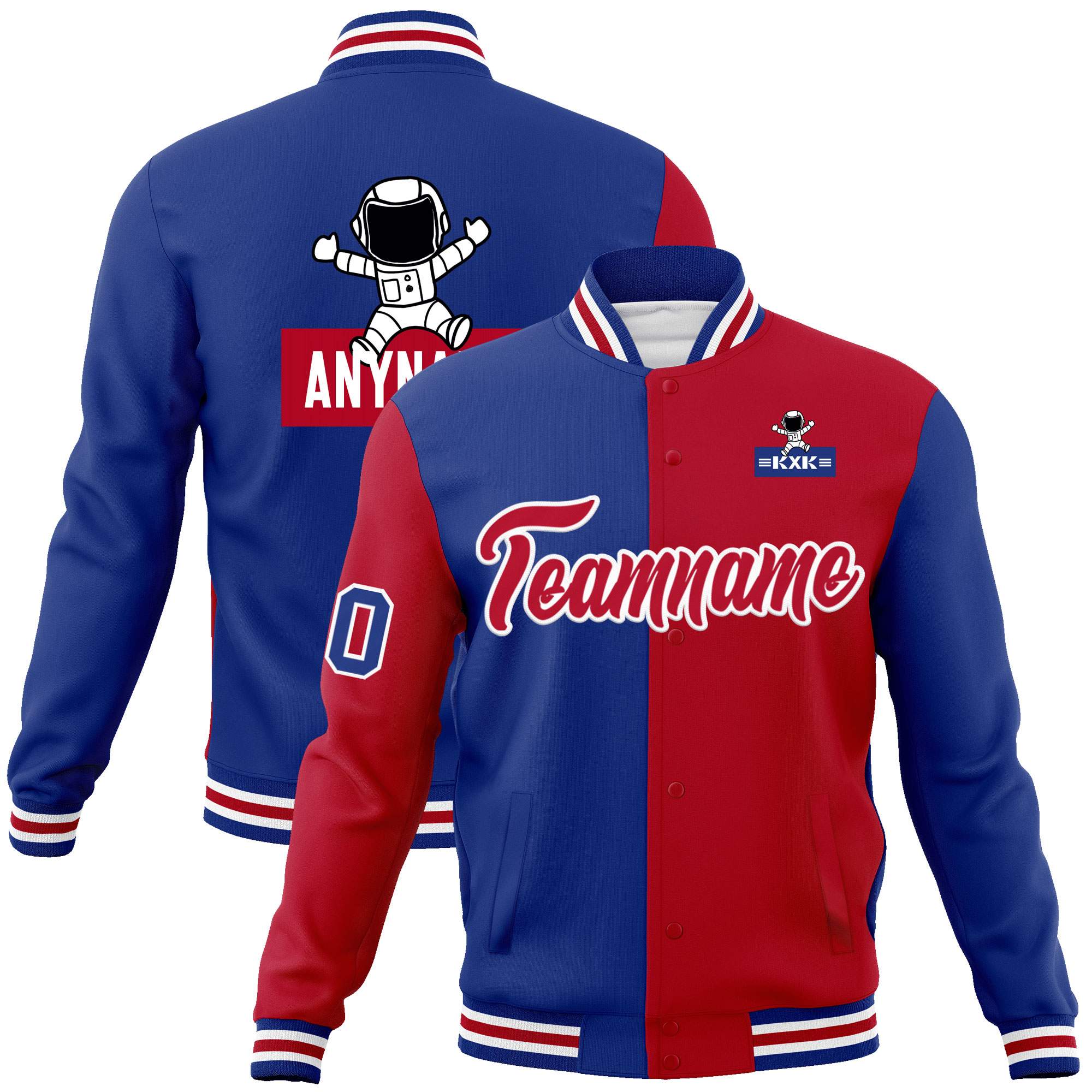 Custom Royal Red Two Tone Split Fashion Varsity Letterman Jacket with Raglan Sleeves