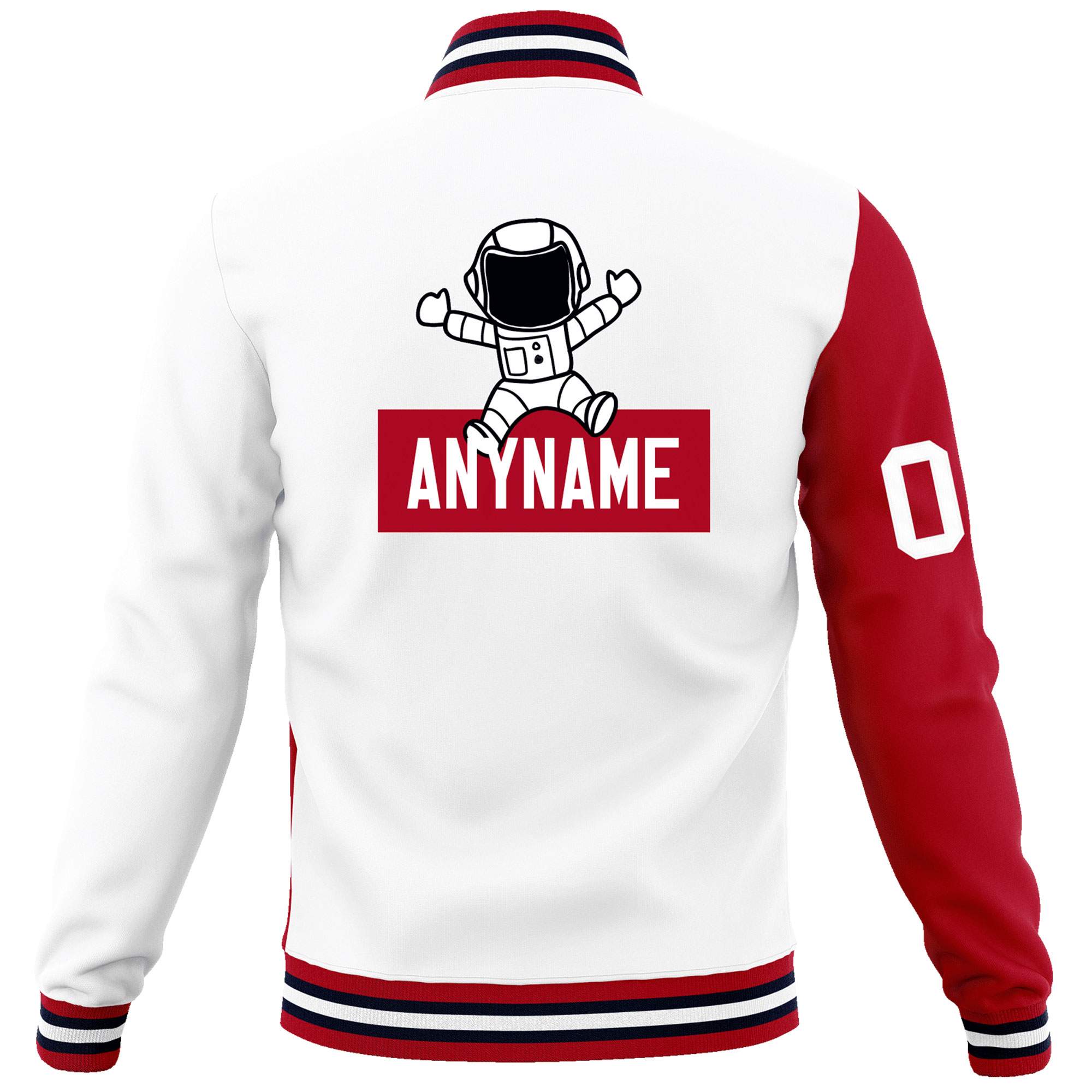 Custom White Red Two Tone Split Fashion Varsity Letterman Jacket with Raglan Sleeves