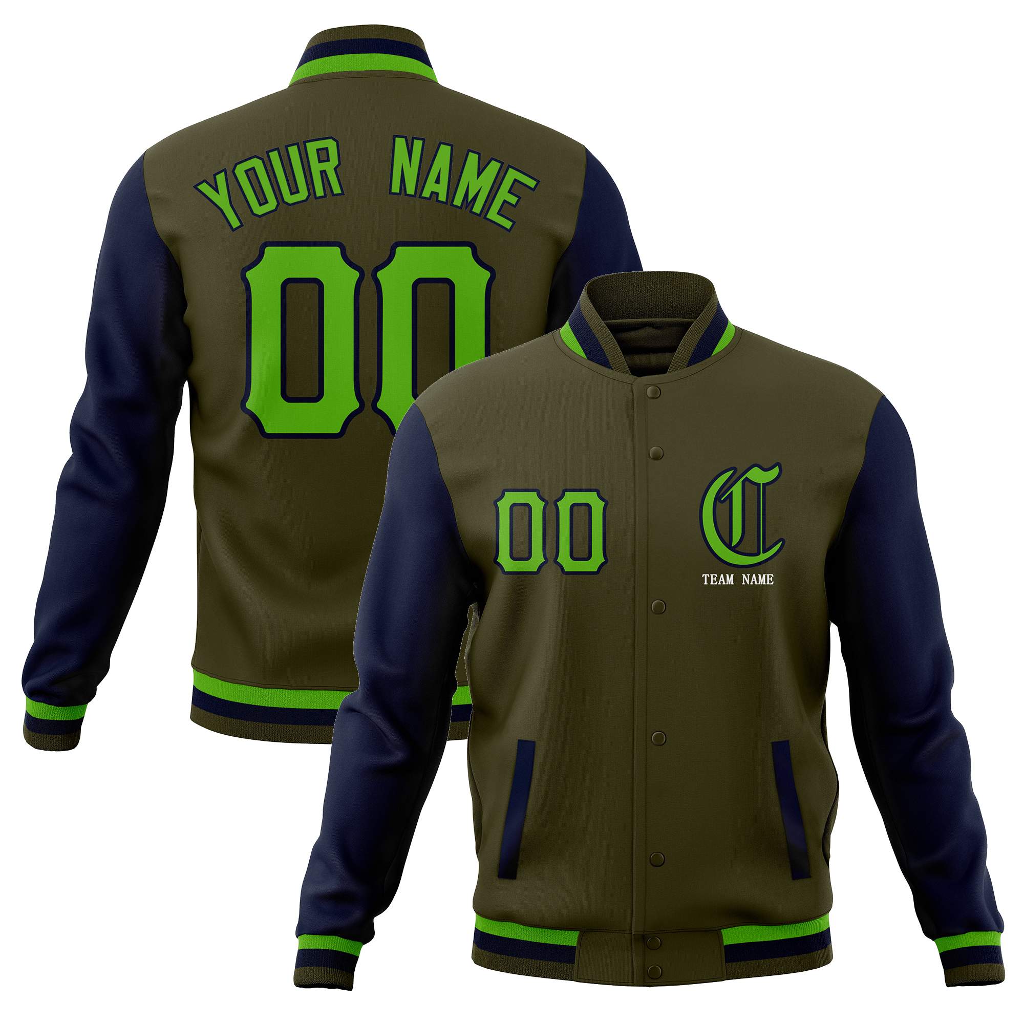 Custom Full-Snap Varsity Letterman Baseball Jackets Personalized Cotton Blend Coats