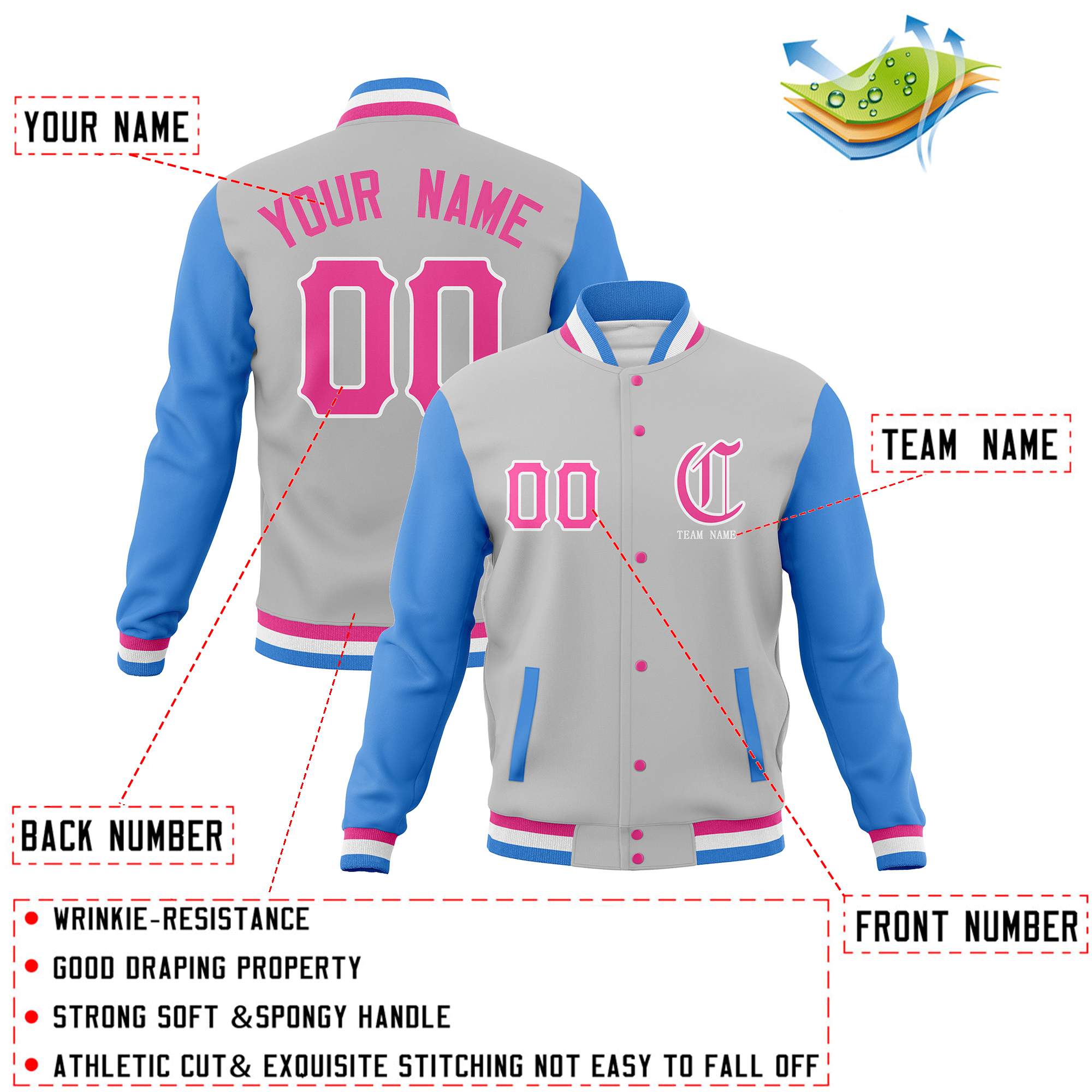 Custom Full-Snap Varsity Bomber Baseball Jackets Personalized Coats Stitched Name Number