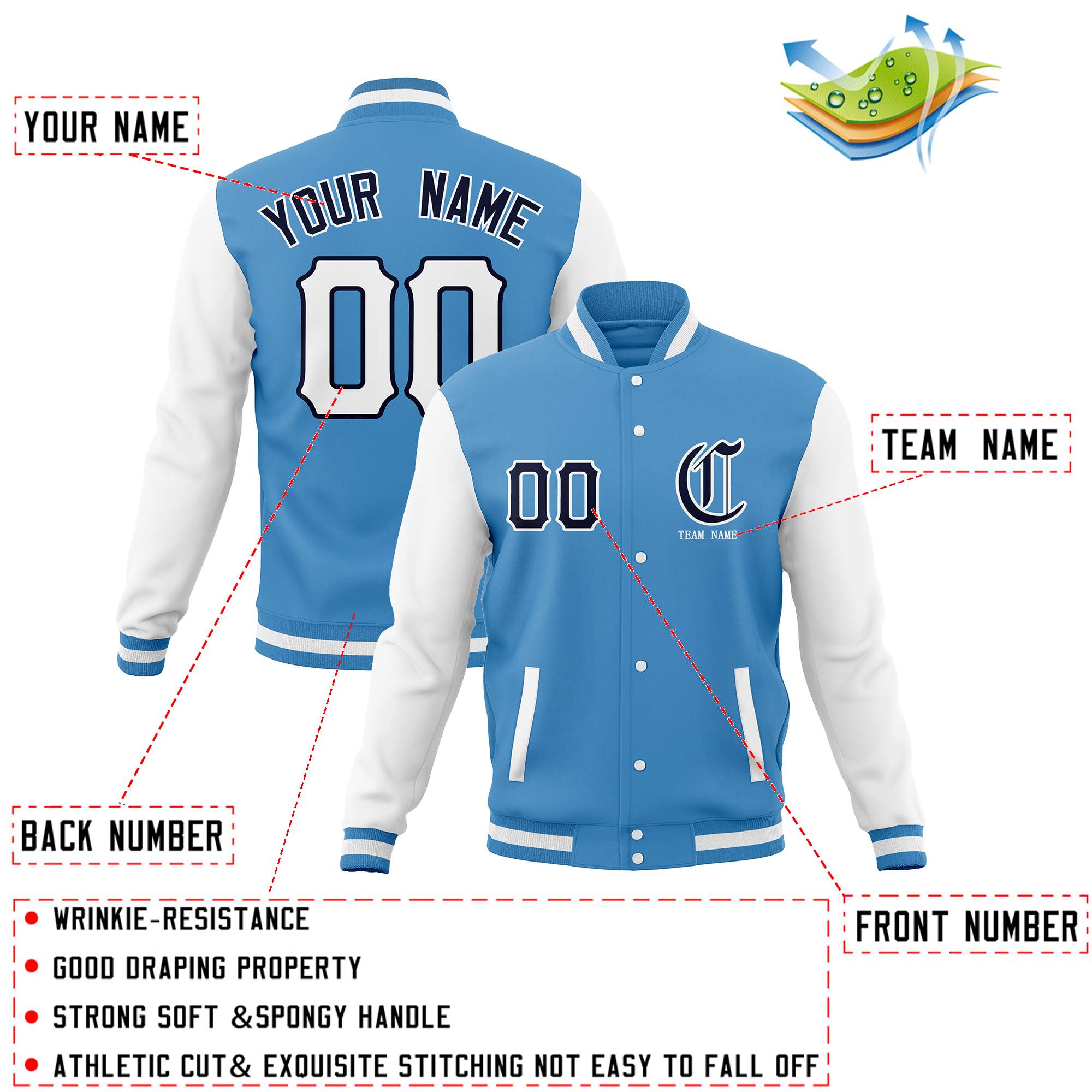 Custom Full-Snap Varsity Bomber Baseball Jackets Stitched Name Number