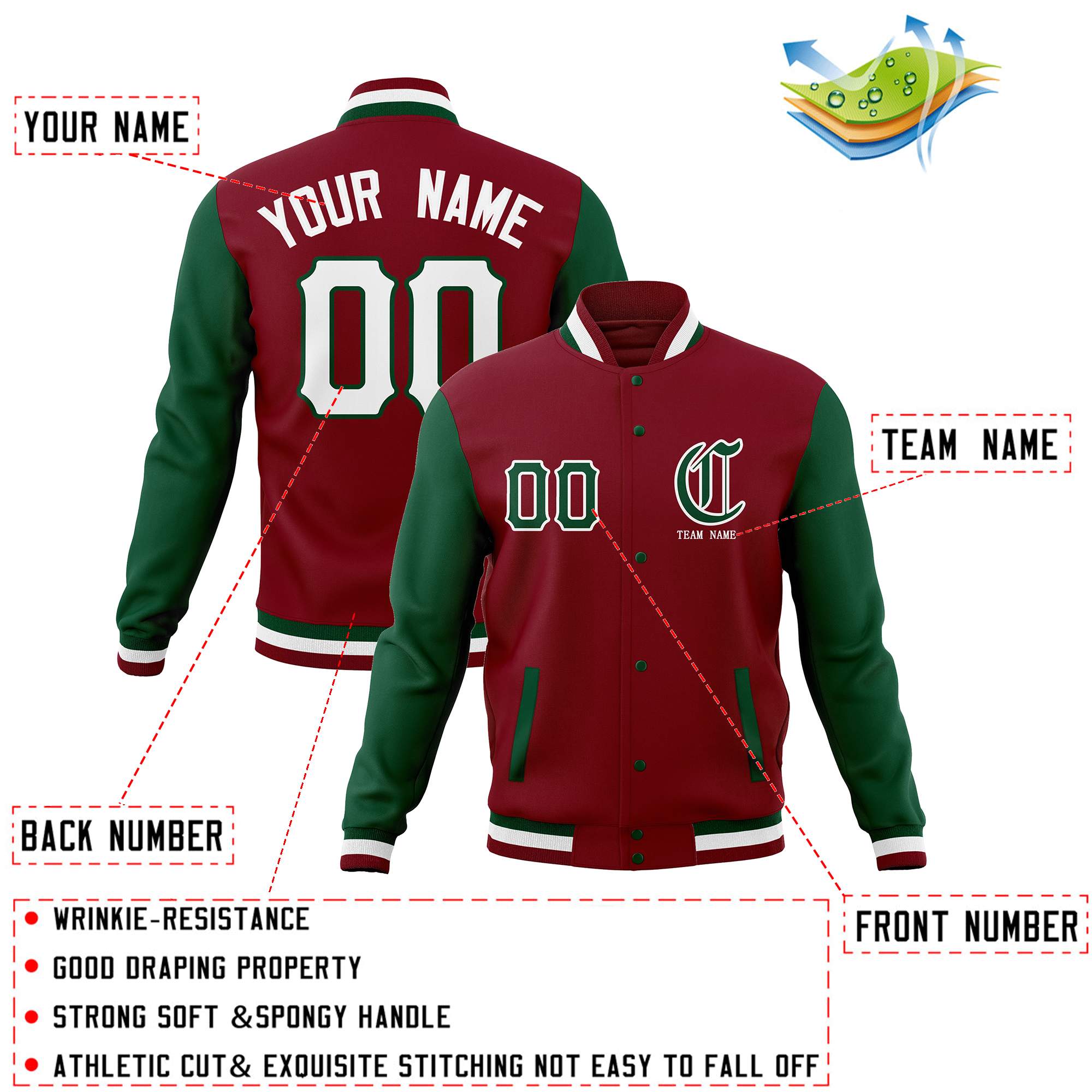 Custom Full-Snap Varsity Bomber Baseball Jackets Personalized Coats