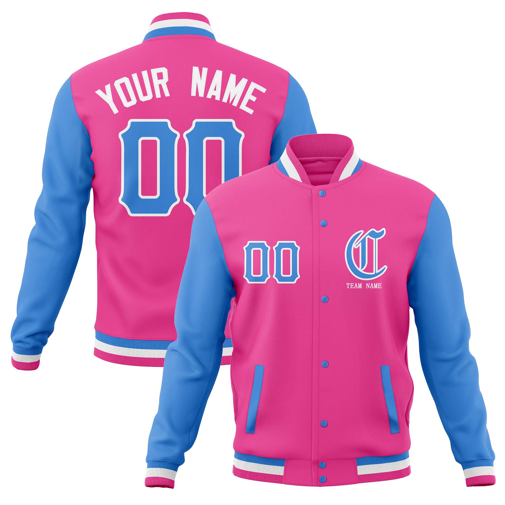 Custom Full-Snap Varsity Letterman Baseball Jackets Personalized Coats Stitched Name Number