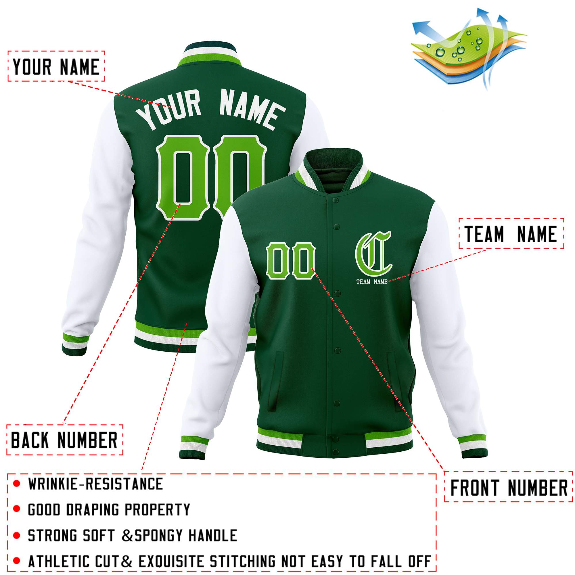 Custom Full-Snap Varsity Bomber Baseball Jackets Stitched Name Number