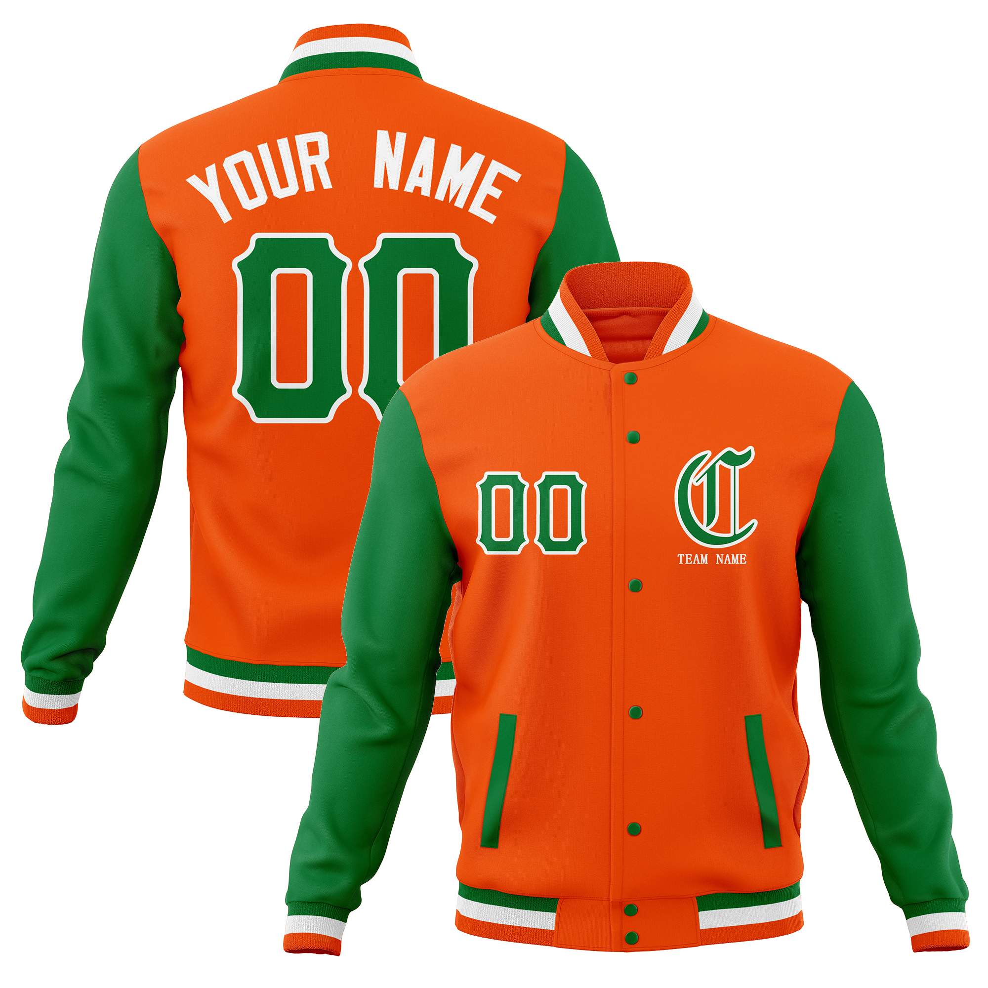 Custom Full-Snap Varsity Letterman Baseball Jackets Personalized Coats Stitched Name Number