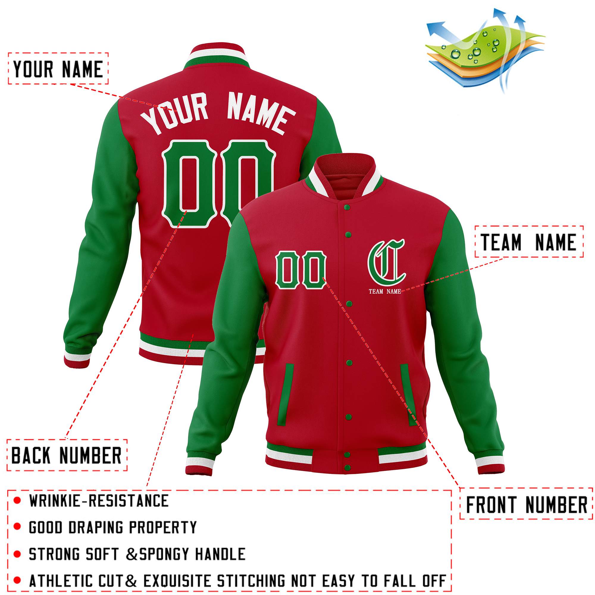 Custom Full-Snap Varsity Bomber Baseball Jackets Personalized Coats Stitched Name Number