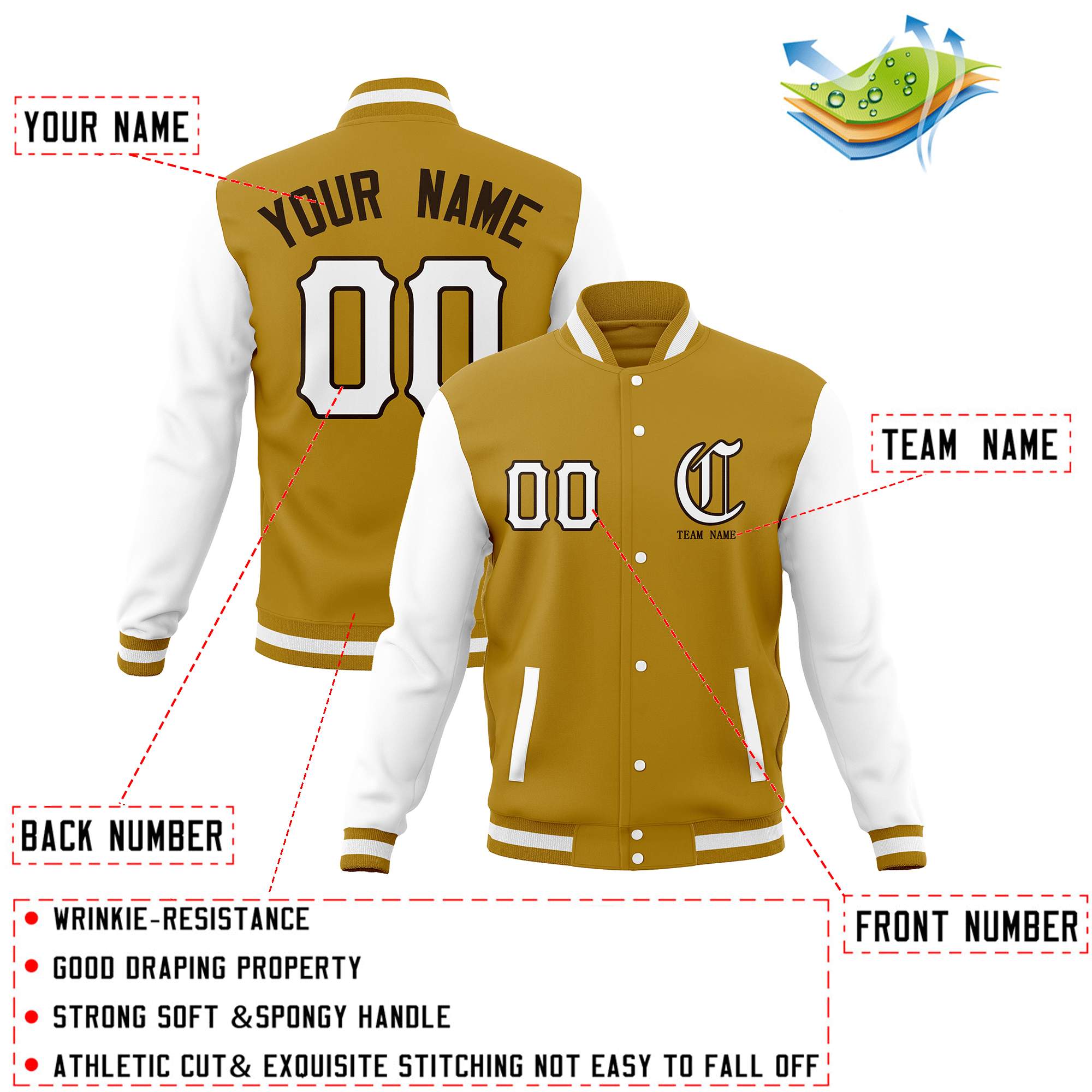 Custom Full-Snap Varsity Letterman Baseball Jackets Personalized Coats Stitched Name Number