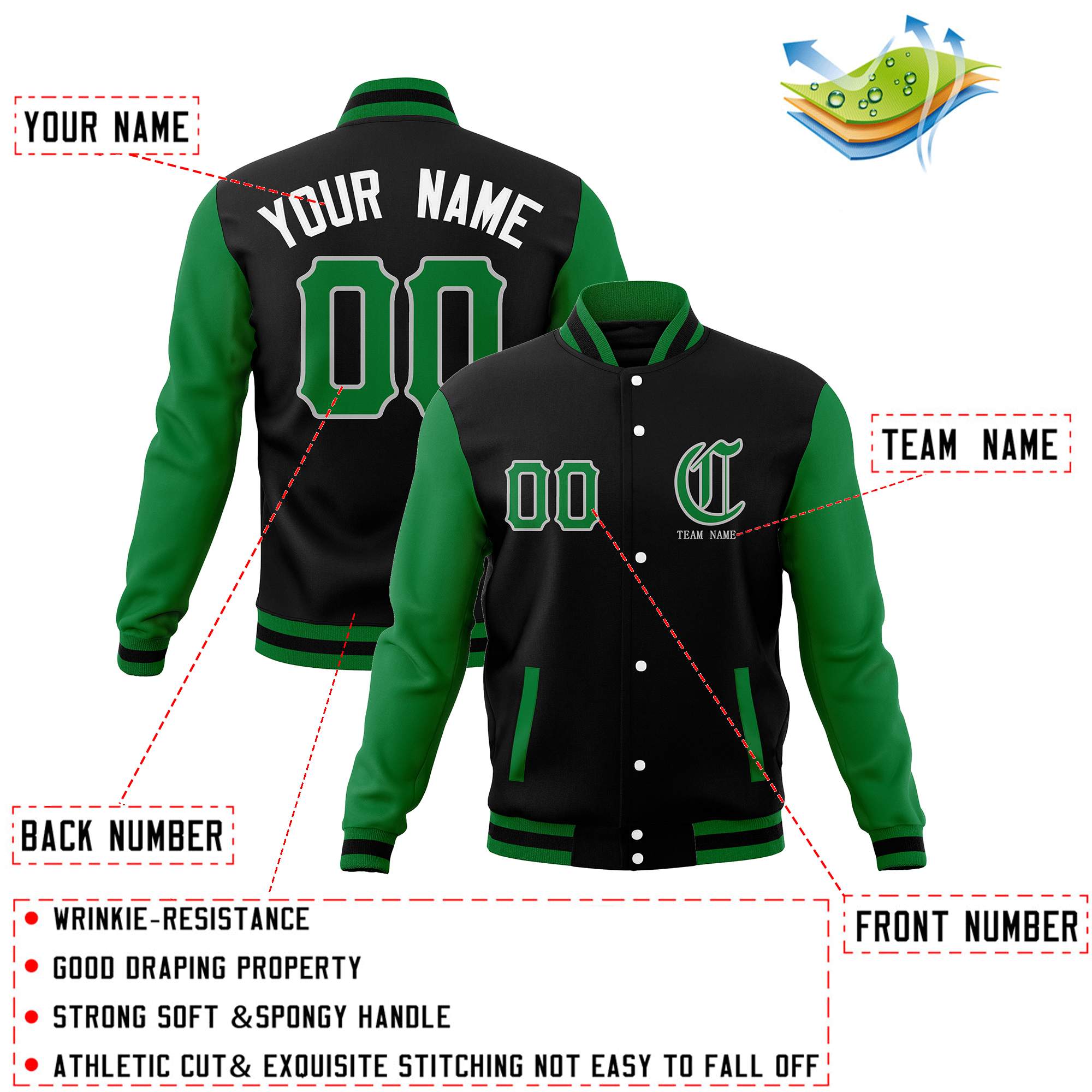 Custom Full-Snap Varsity Bomber Baseball Jackets Stitched Name Number