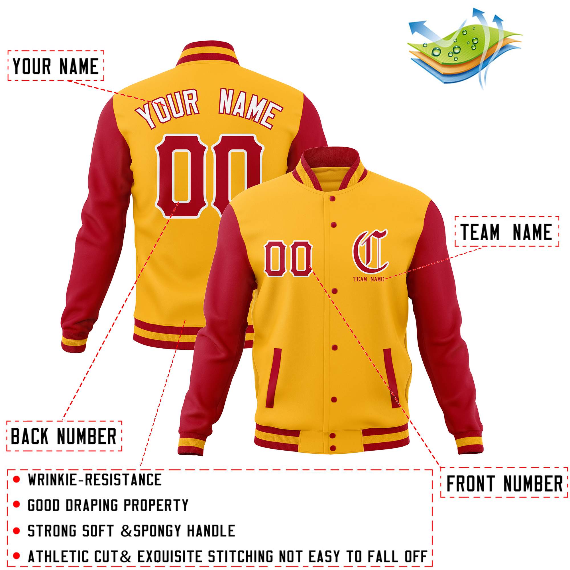 Custom Full-Snap Varsity Bomber Baseball Jackets Personalized Coats Stitched Name Number