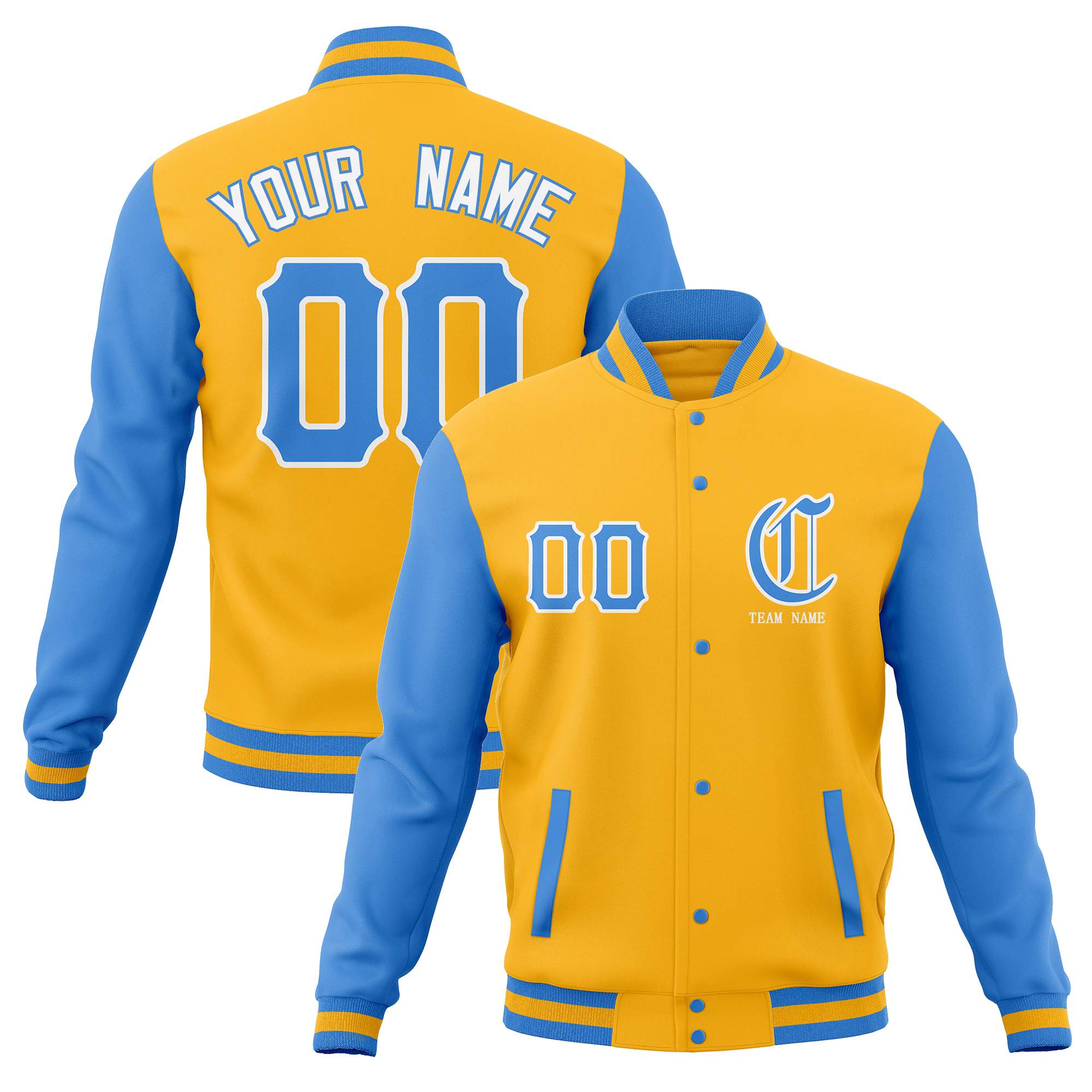 Custom Full-Snap Varsity Letterman Baseball Jackets Personalized Coats Stitched Name Number