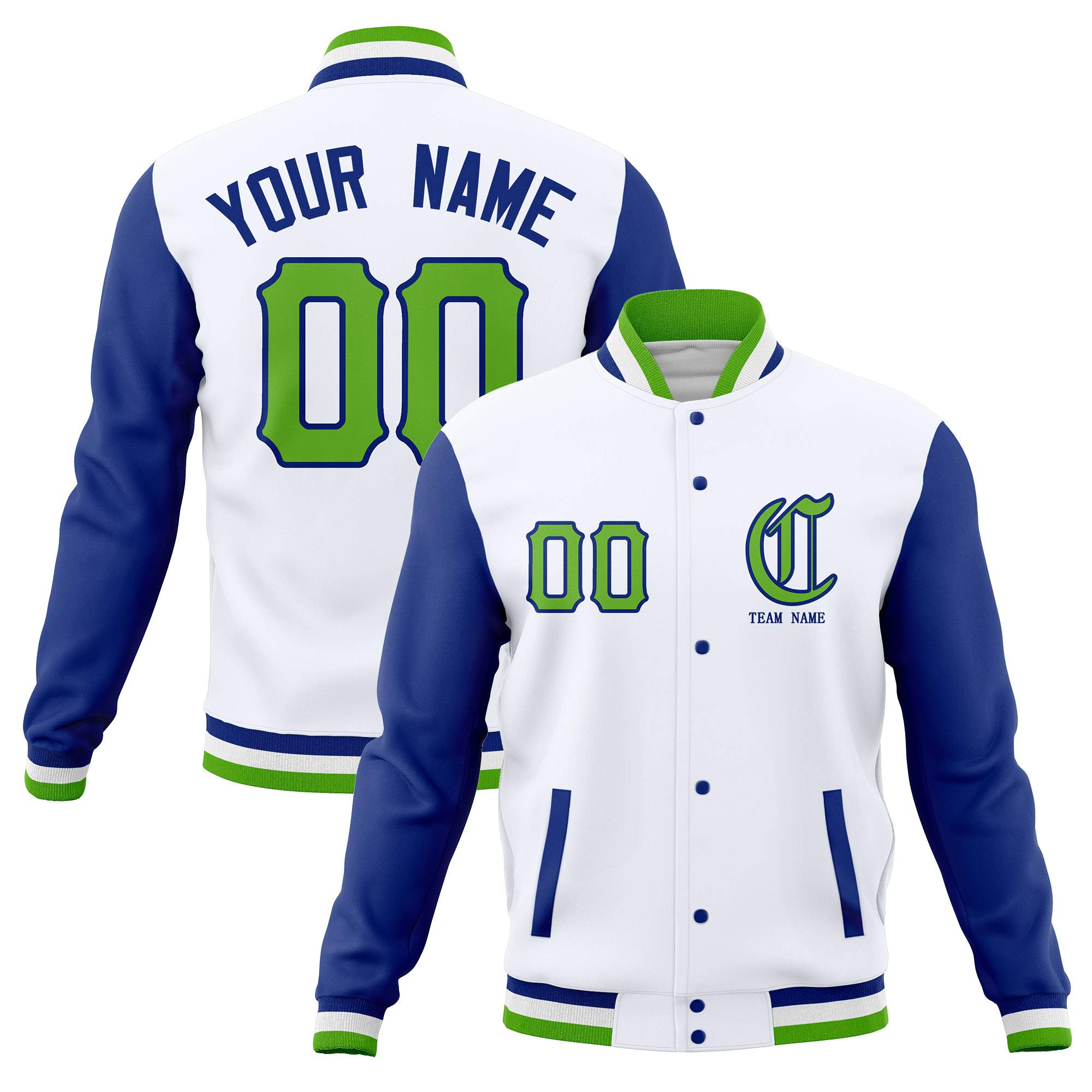 Custom Full-Snap Varsity Bomber Baseball Jackets Personalized Coats Stitched Name Number