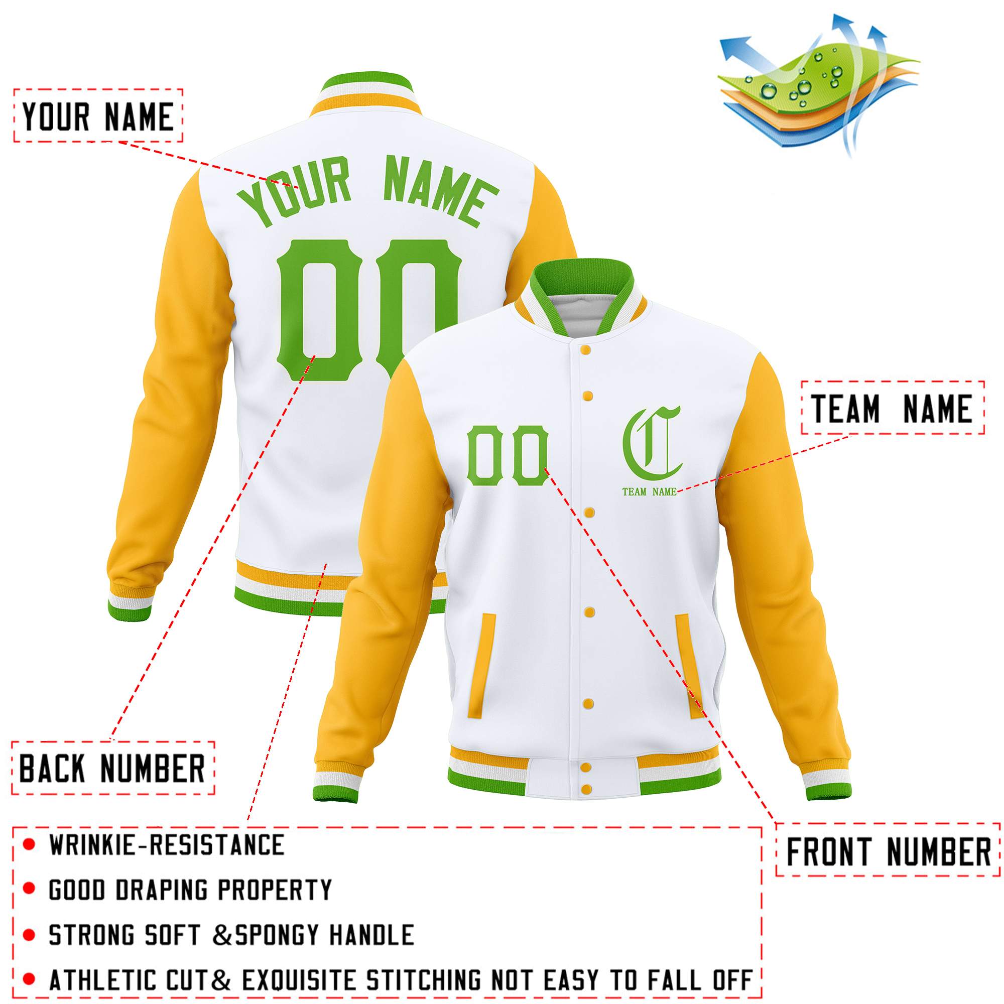 Custom Full-Snap Varsity Bomber Baseball Jackets Stitched Name Number