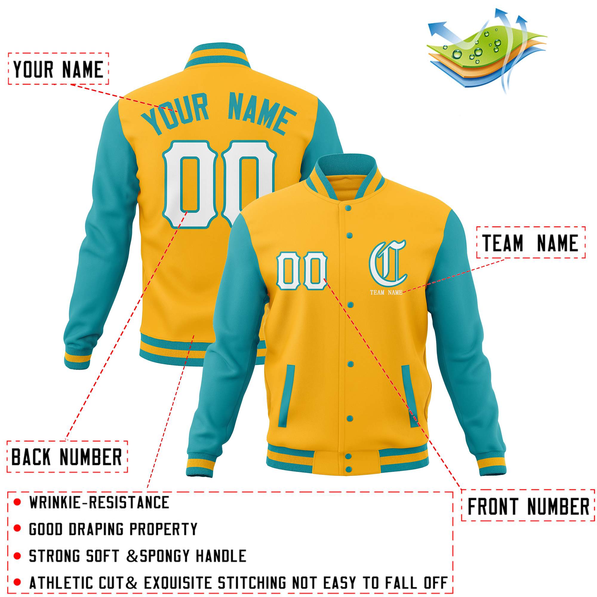 Custom Full-Snap Varsity Bomber Baseball Jackets Stitched Name Number