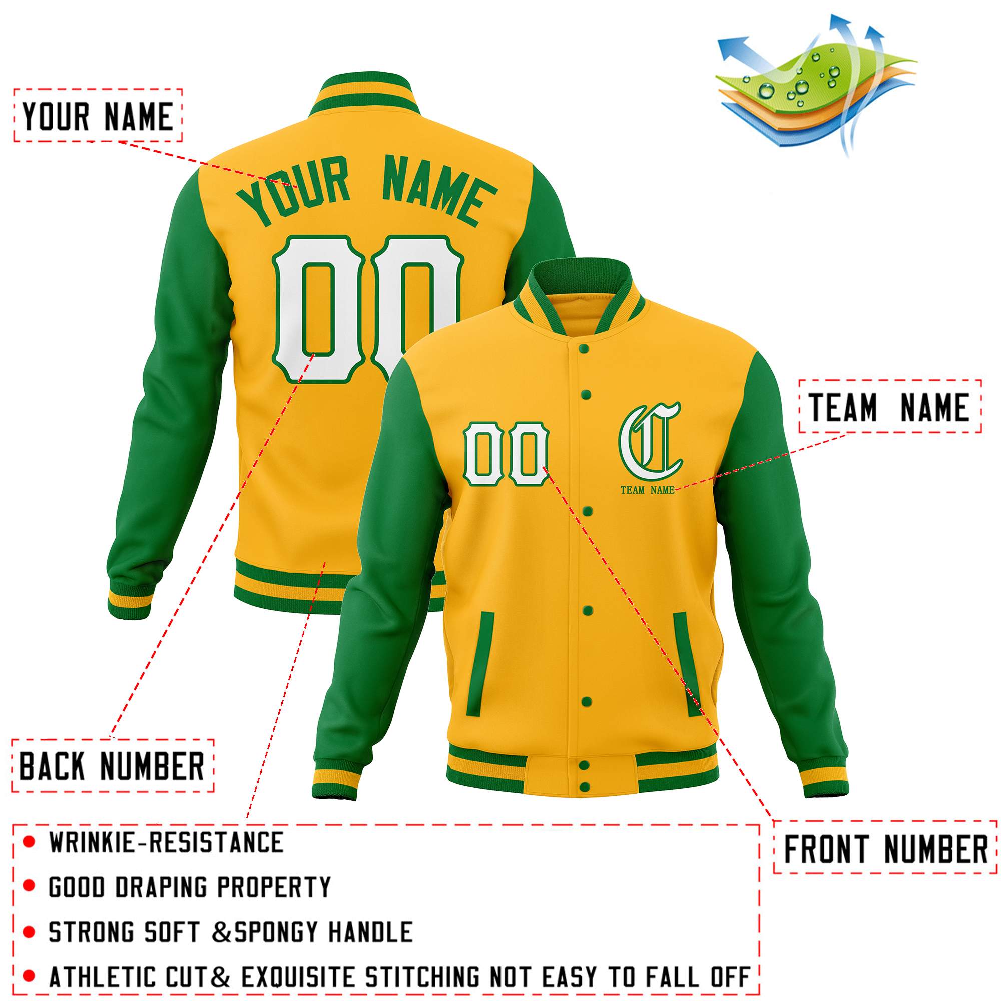 Custom Full-Snap Varsity Bomber Baseball Jackets Stitched Name Number