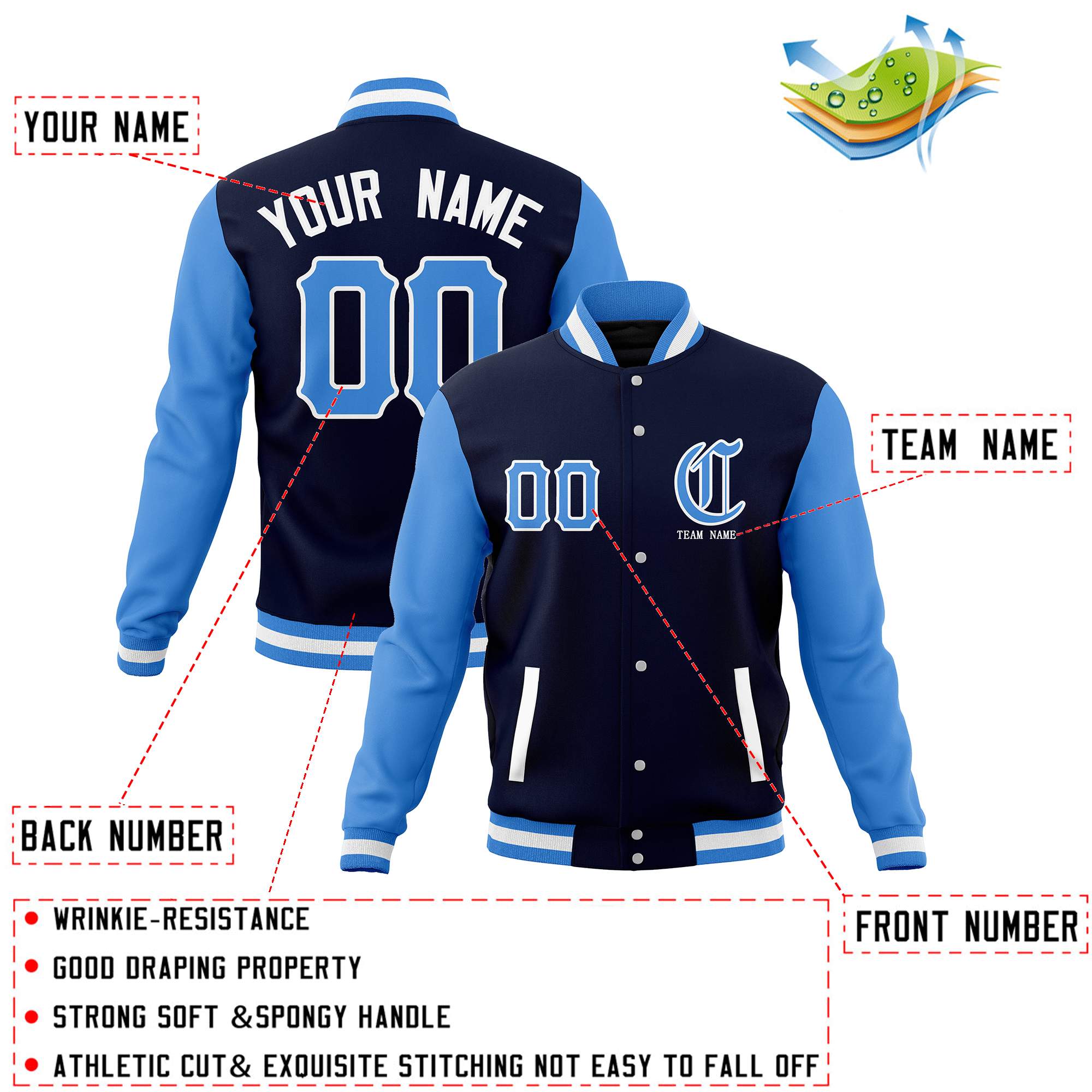 Custom Cotton Blend Full-Snap Varsity Baseball Jackets Personalized Coats