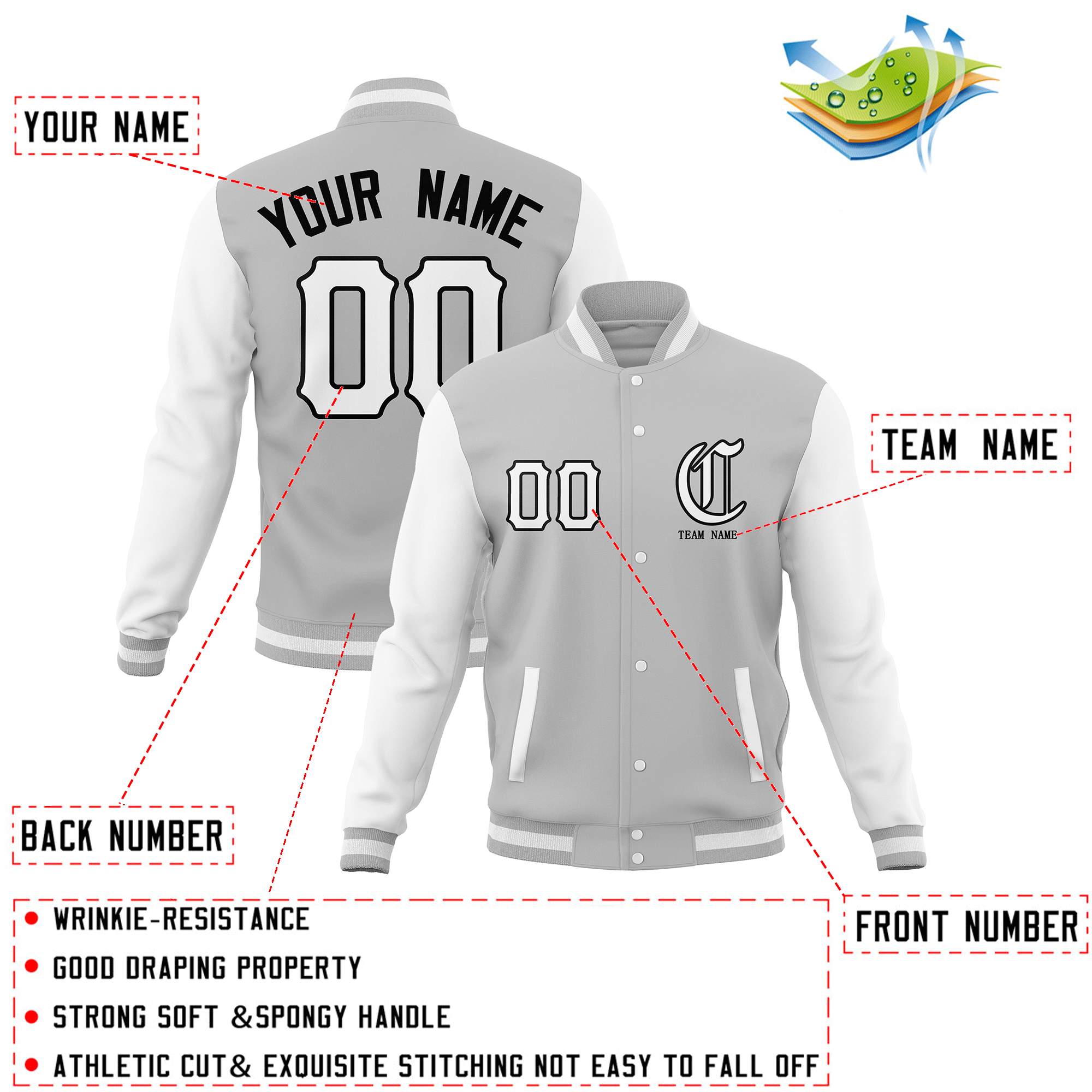 Custom Full-Snap Varsity Bomber Baseball Jackets Stitched Name Number