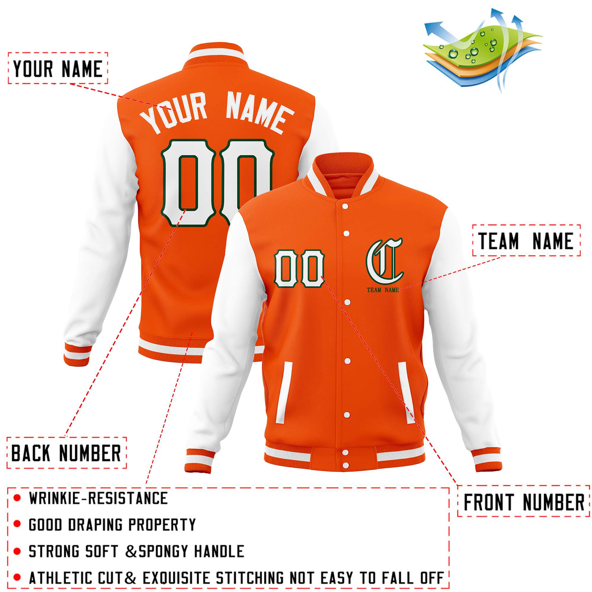 Custom Full-Snap Varsity Letterman Baseball Jackets Personalized Cotton Blend Coats