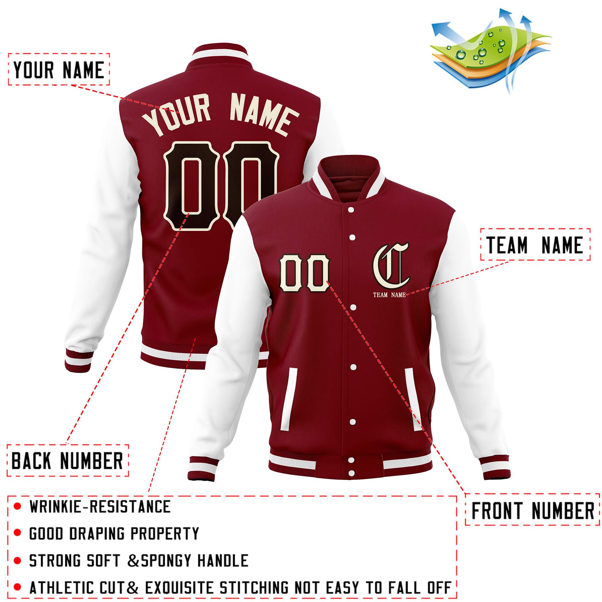 Custom Full-Snap Varsity Letterman Jackets Personalized Baseball Coats