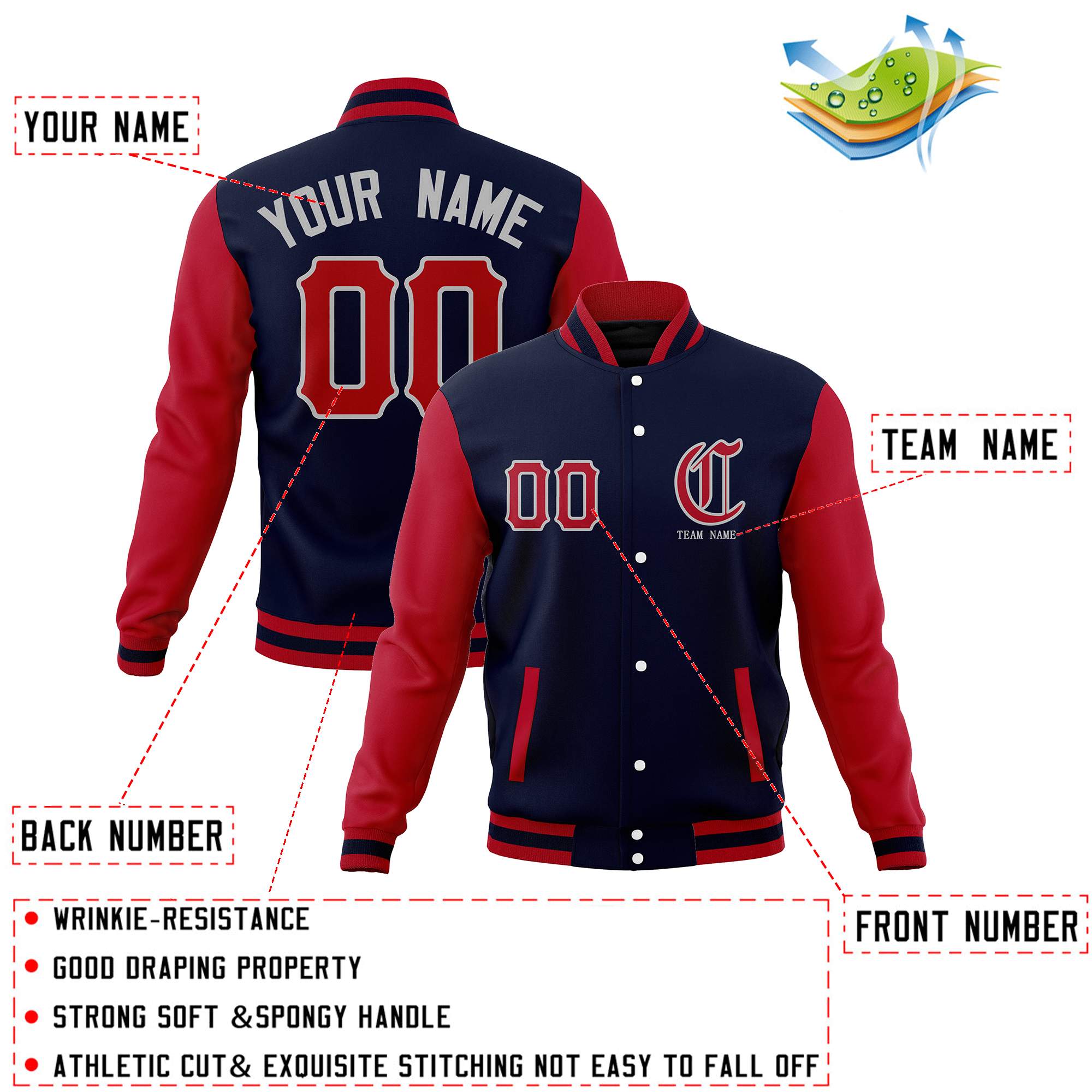 Custom Full-Snap Varsity Letterman Jackets Personalized Baseball Coats