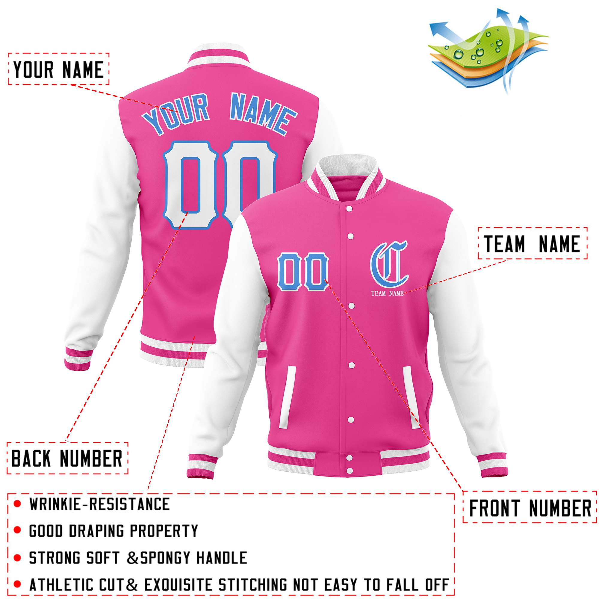 Custom Full-Snap Varsity Letterman Baseball Jackets Personalized Cotton Blend Coats